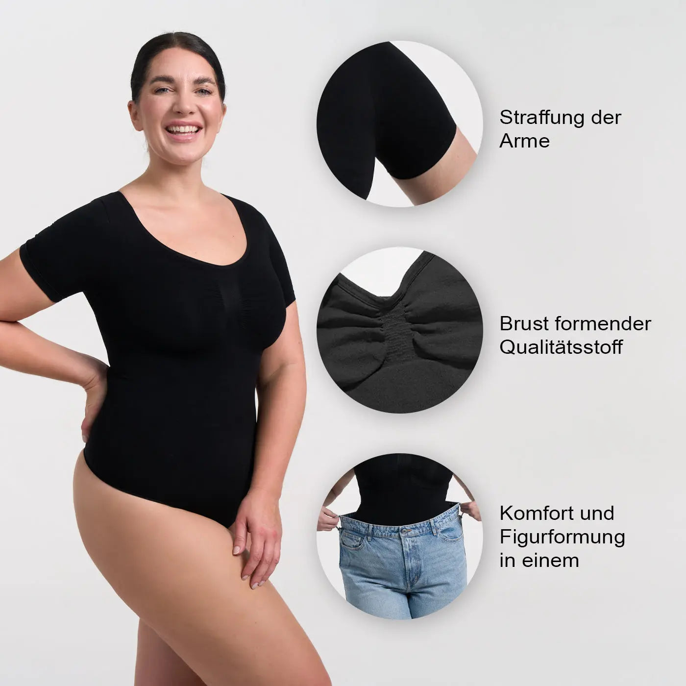 T-Shirt Bodysuit Sculpting Shapewear mit String creamyfabrics